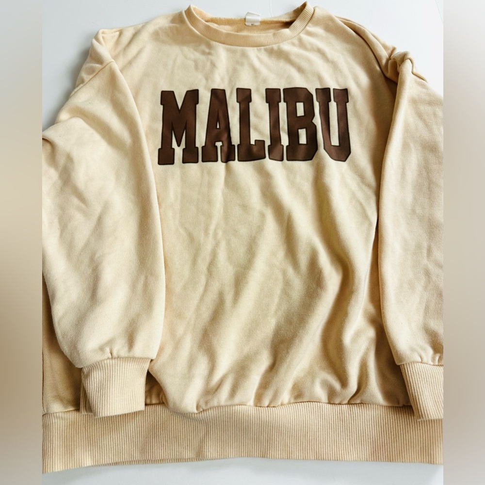 SHEIN Beige Malibu Crewneck Sweater
